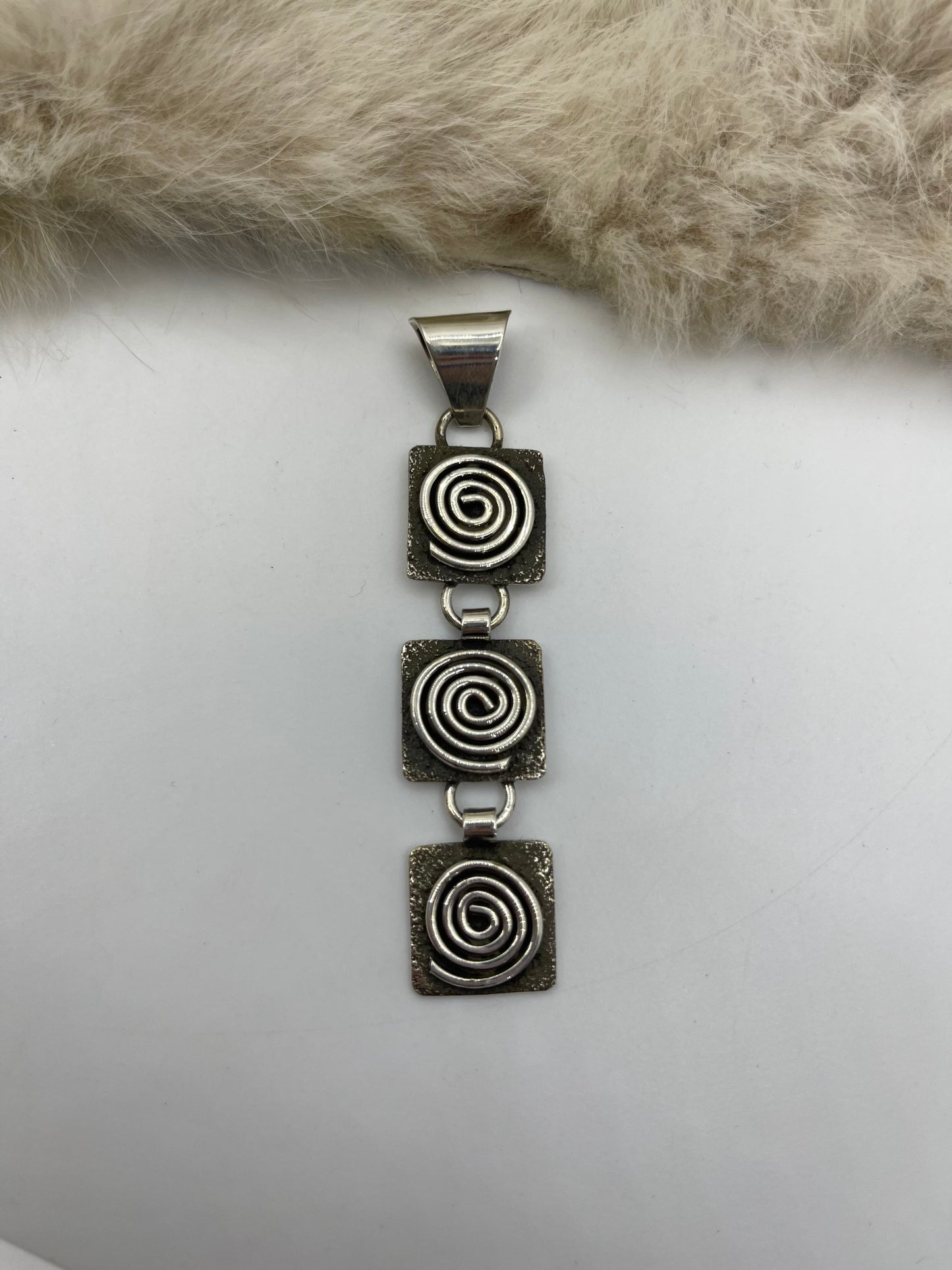 LOT 78 D 7/18 Triple Dangle Mini Petroglyph Pendant by Alex Sanchez, Navajo 7mm Bail