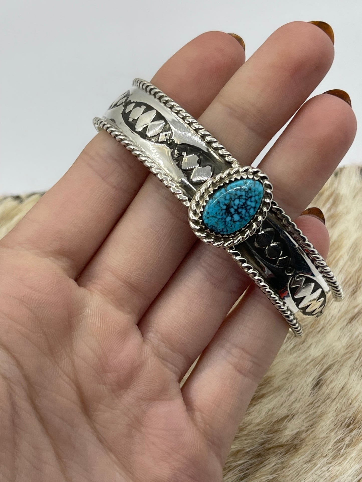 6 1/4"-7 1/2" Highgrade Kingman Web Turquoise Cuff by Jason Bahe, Navajo