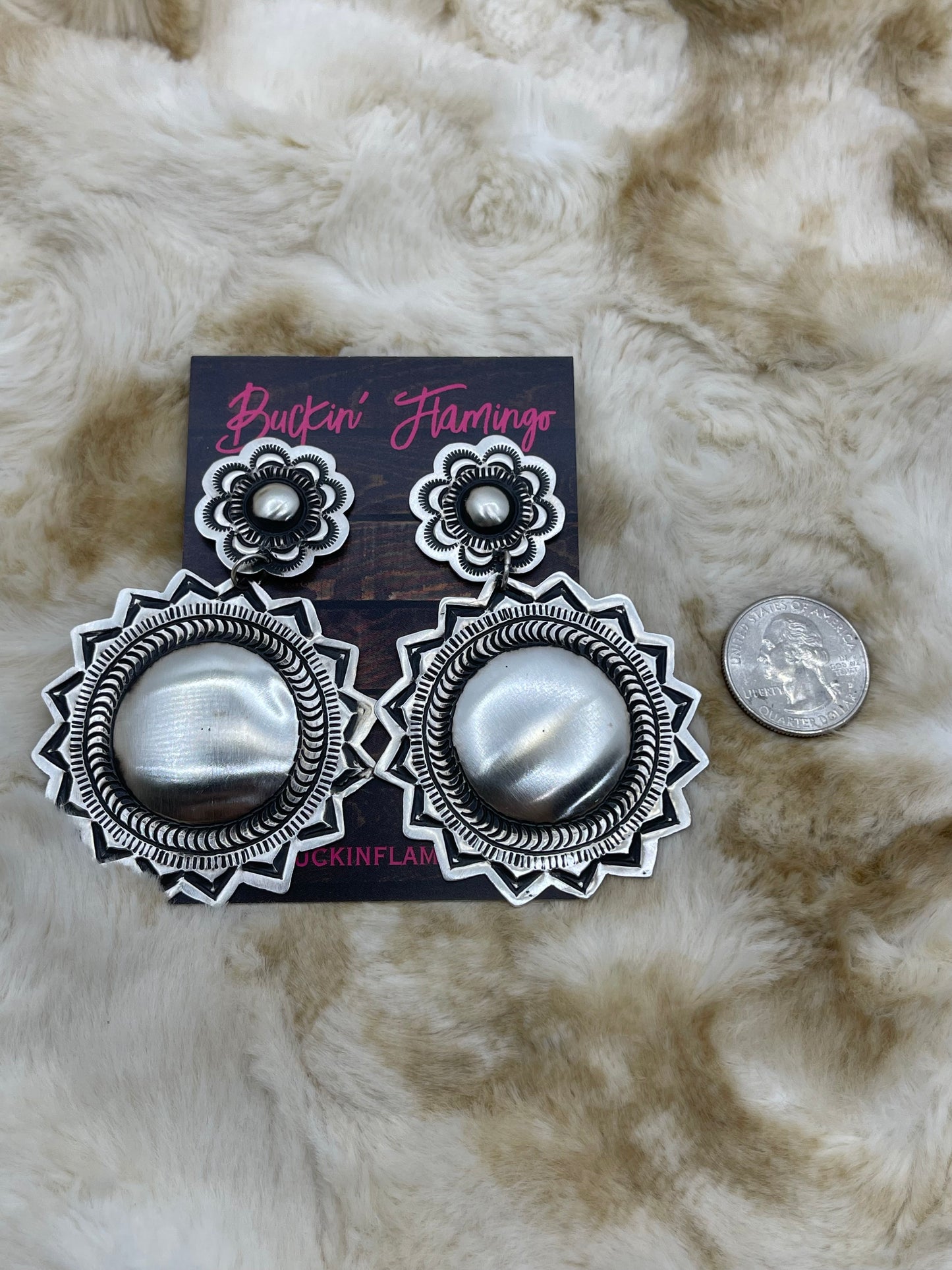 Amazing Stamped Double Concho Earrings by Leander Tahe, Navajo