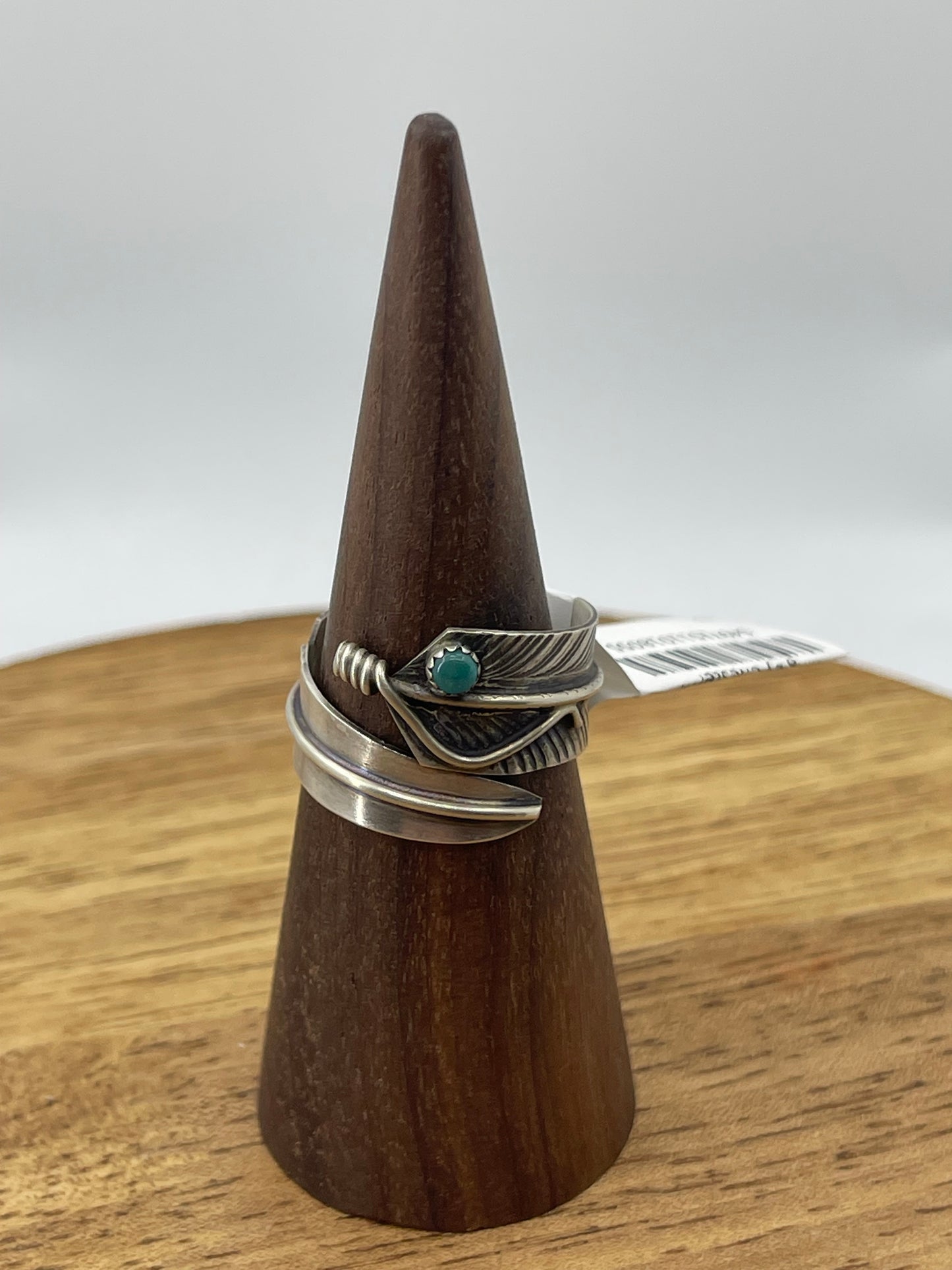 Adjustable Turquoise Feather Ring by Chester Charley, Navajo
