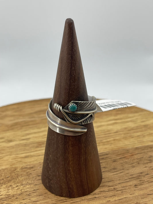 Adjustable Turquoise Feather Ring by Chester Charley, Navajo