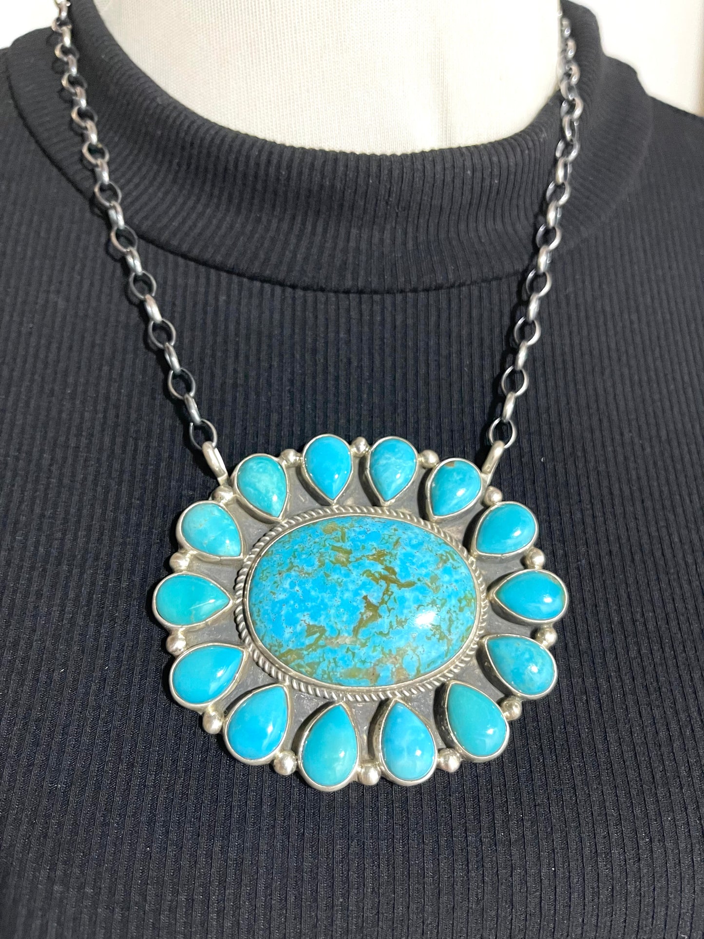 20" Kingman Turquoise Cluster Necklace