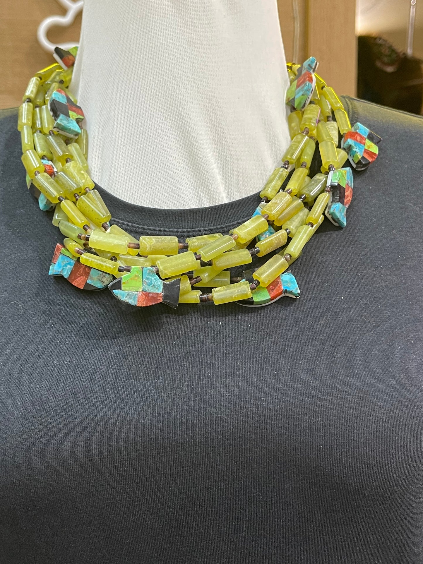 Serpentine Necklace with Inlaid Fish
