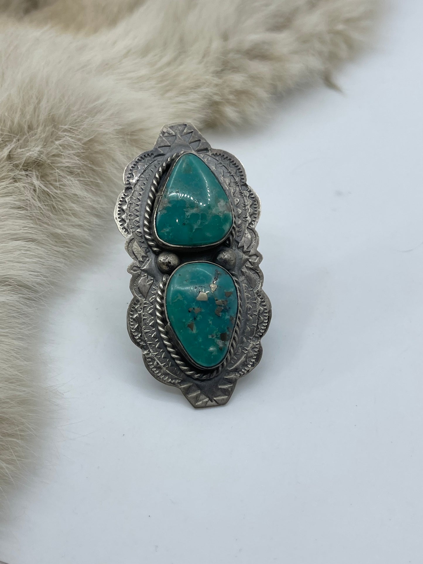 9.0 2 Stone Turquoise Ring by Boyd J. Ashley, Navajo