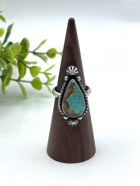 Adjustable #8 Turquoise Ring by Johnny Dixon, Navajo
