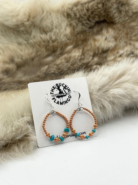 Copper & Turquoise Small Hoop Earrings by Lucinda Sardo, Navajo