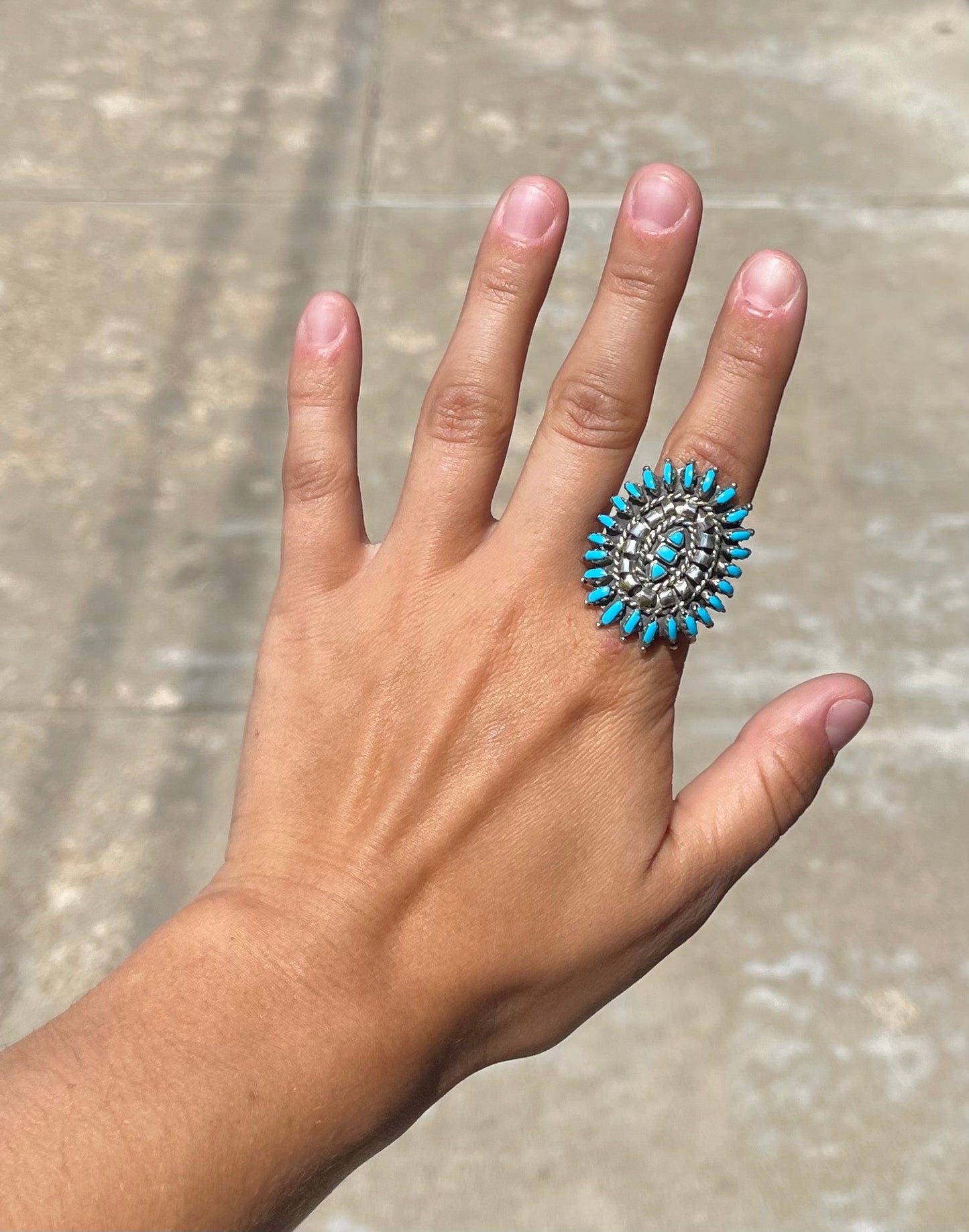 Sleeping Beauty Turquoise Zuni Inlay Ring