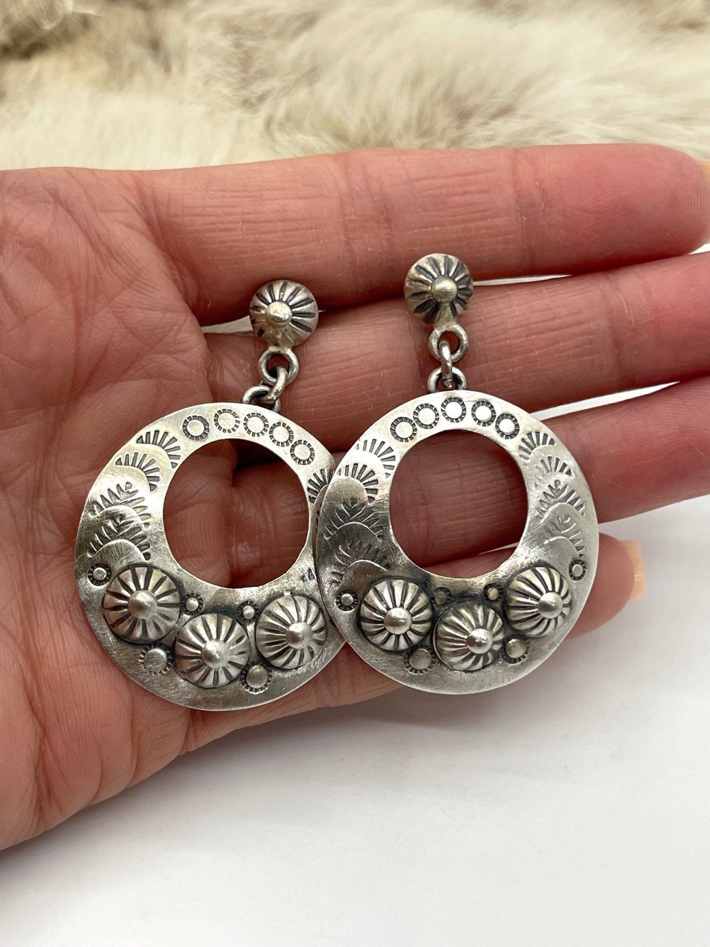Silver Post Circle Dangle Earrings