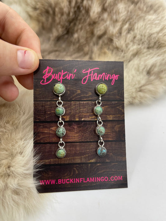 4 Stone Green Turquoise Drop Dangle Earrings