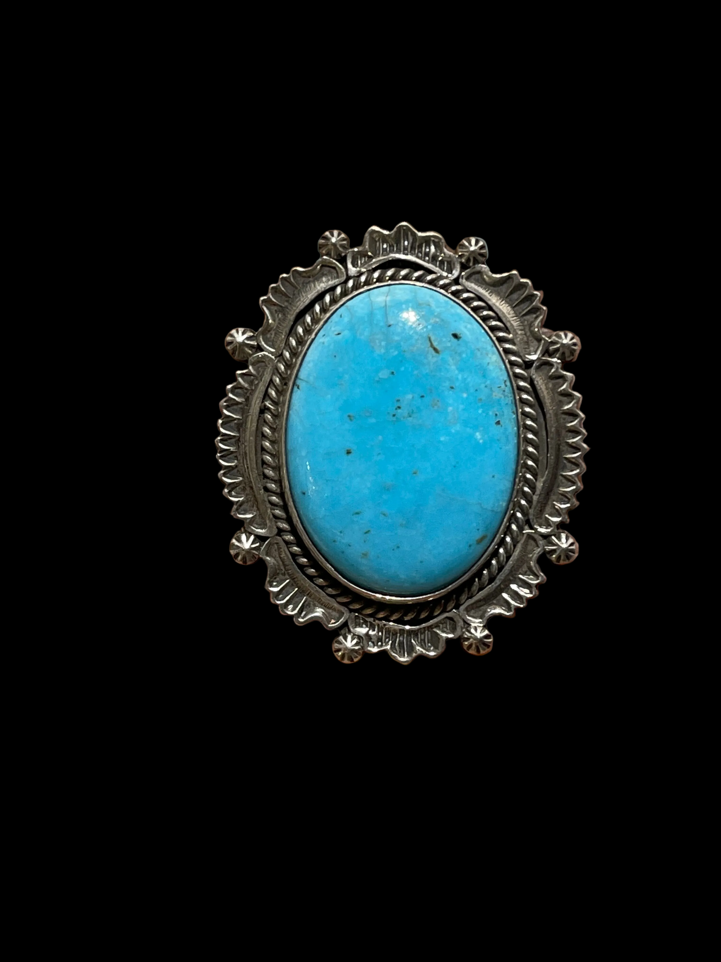9.5 Oval Kingman Turquoise Ring By Harold Joe, Navajo