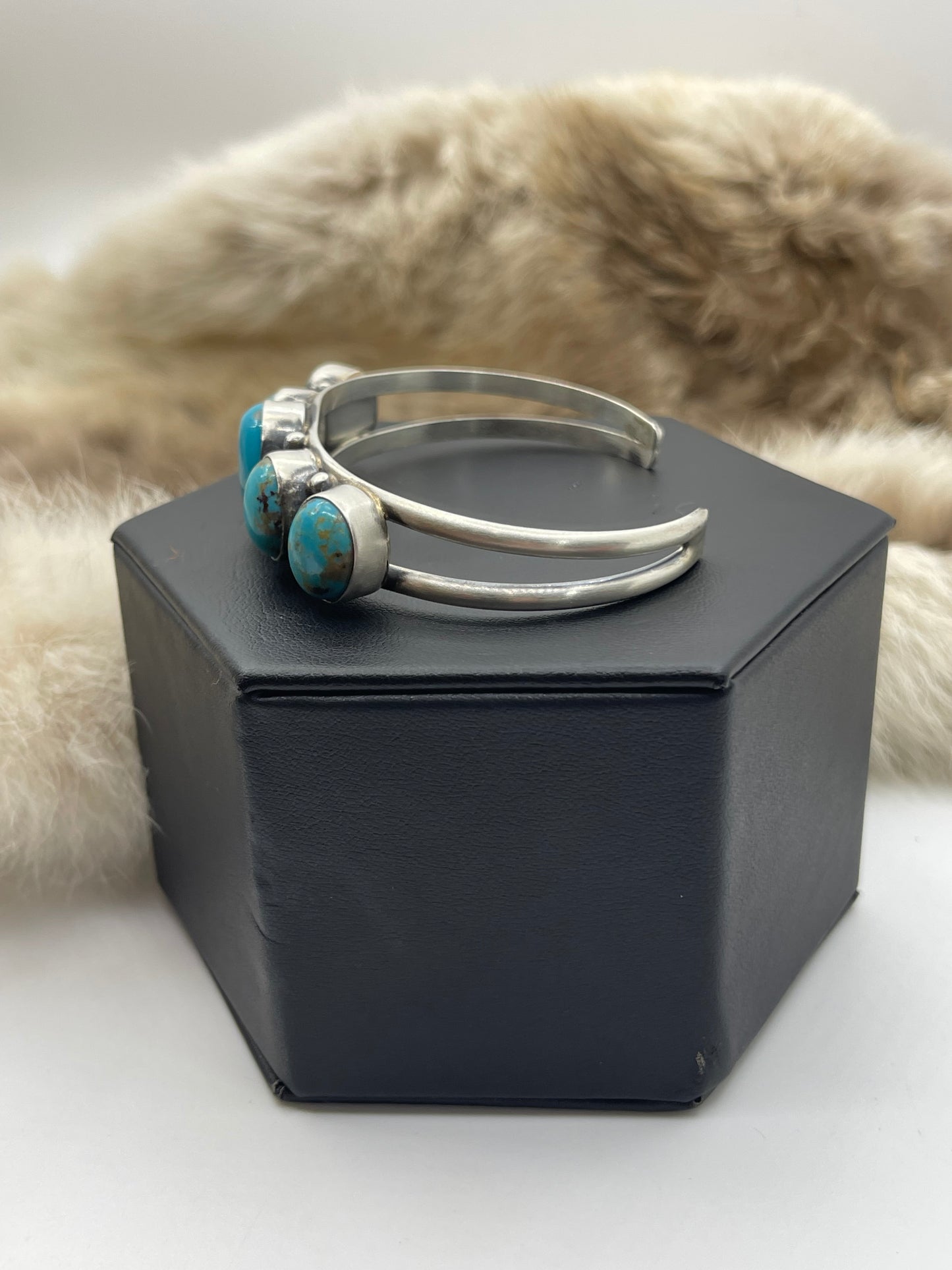 5.5"-7.25" 5 Stone Kingman Turquoise Cuff by Augustine Largo, Navajo