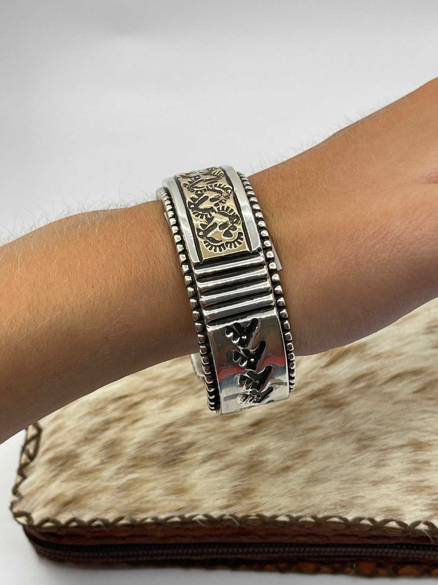 7 1/4" Heavy Sterling Silver and 14k Gold Cuff by Johnathan Nez, Navajo