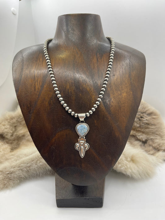 16” 5mm Navajo Style Pearls Golden Hills Turquoise Pendant by Gary Shorty, Navajo