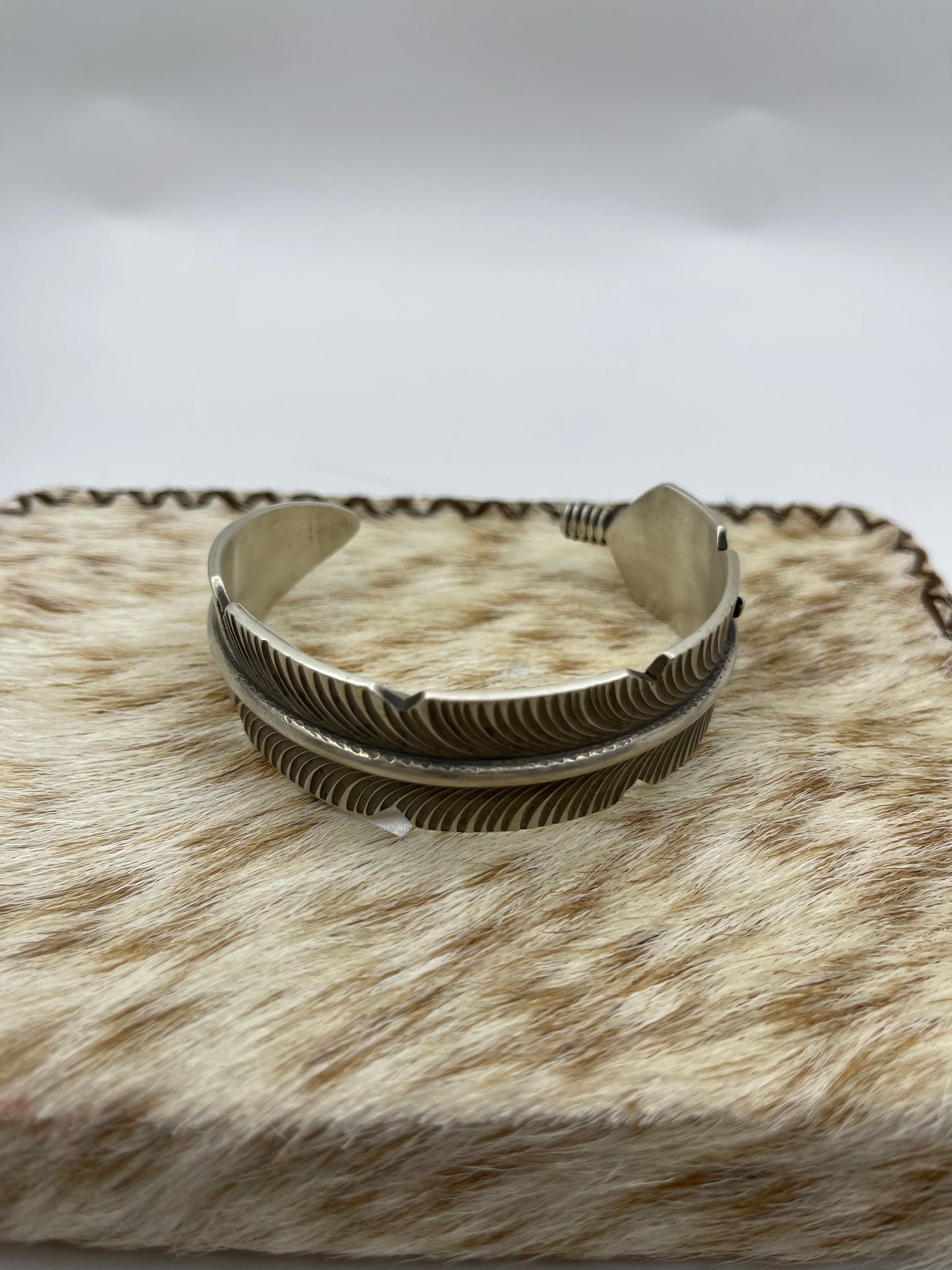 6"-7" Heavy Silver Feather Cuff by C.C, Navajo