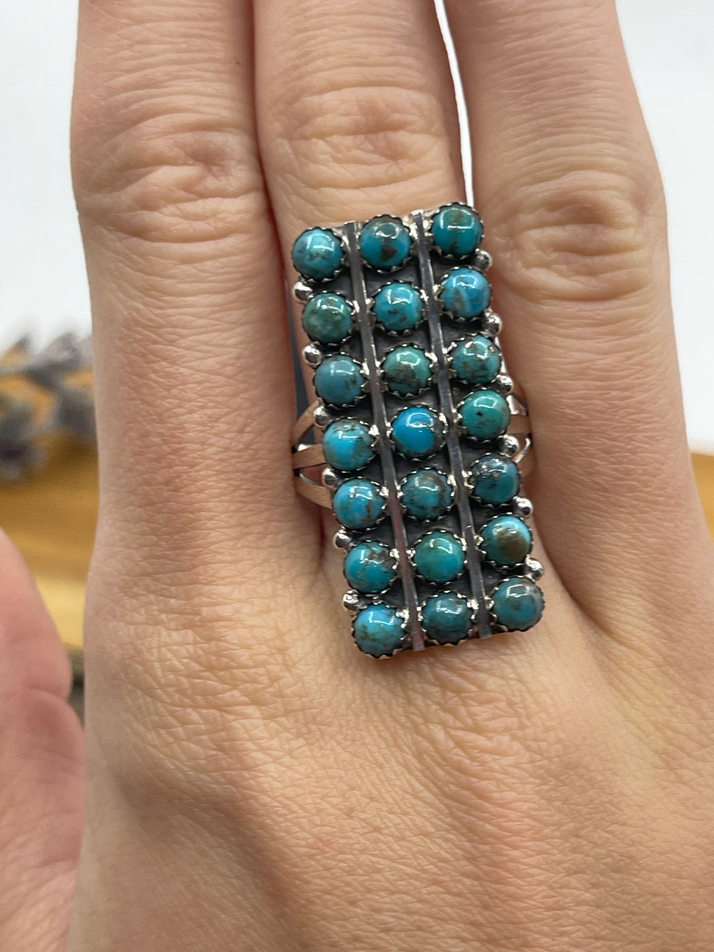 9.0 21 Stone Turquoise Ring by Kenny Lonjose, Navajo