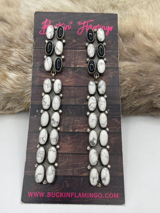 Howlite and Black Onyx Post Dangles by Jaqueline Silver, Navajo