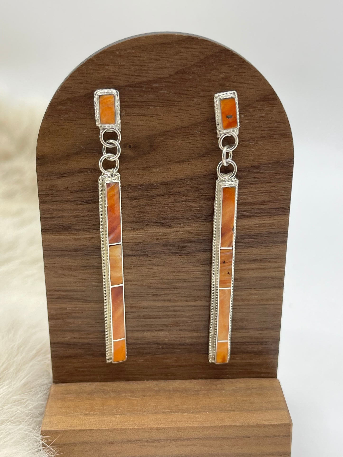 3" Orange Spiny Earrings by Ricky T. Booqua, Zuni