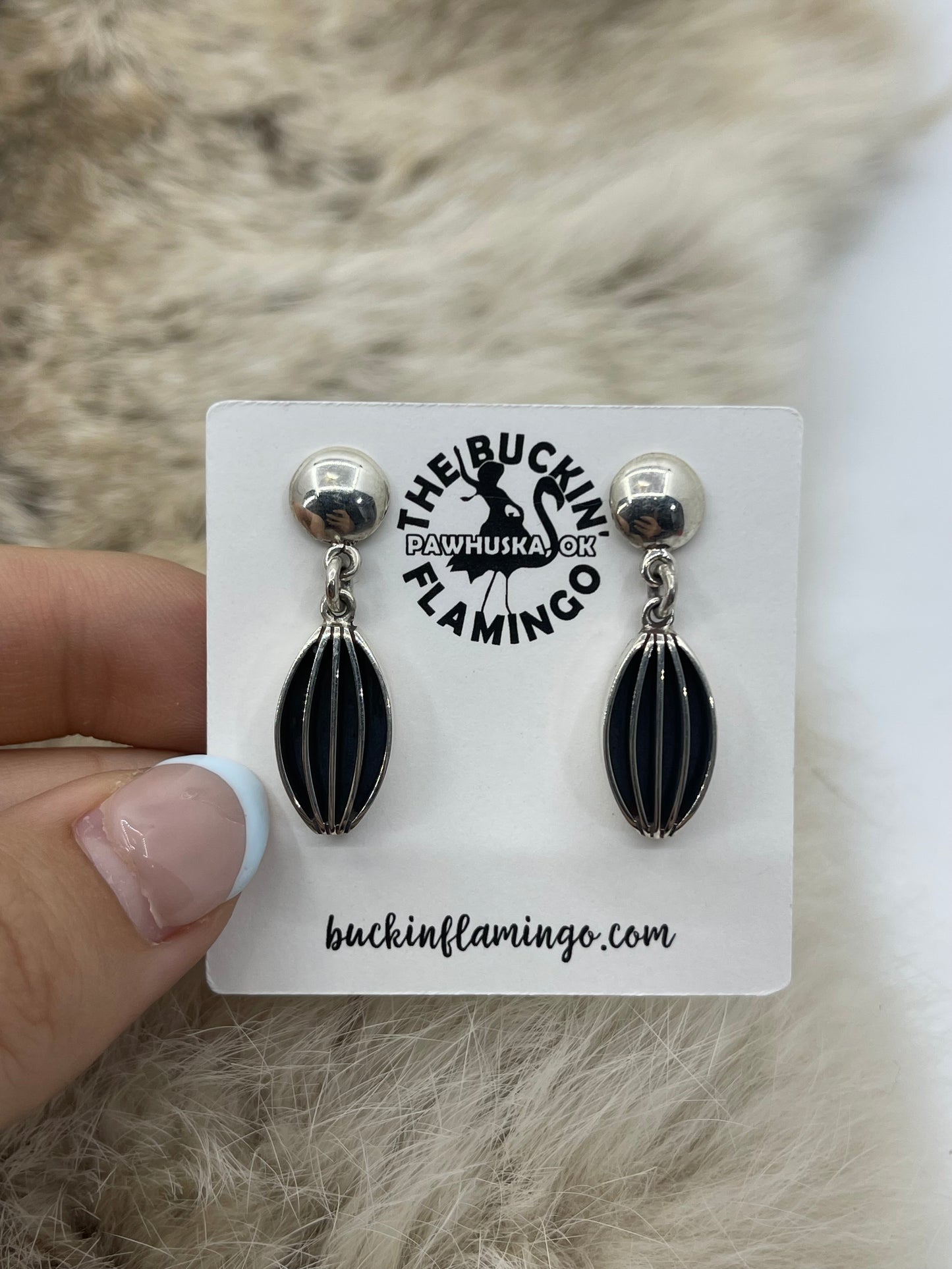 Sterling Silver Top Post Drop Earrings by James Bahe, Navajo