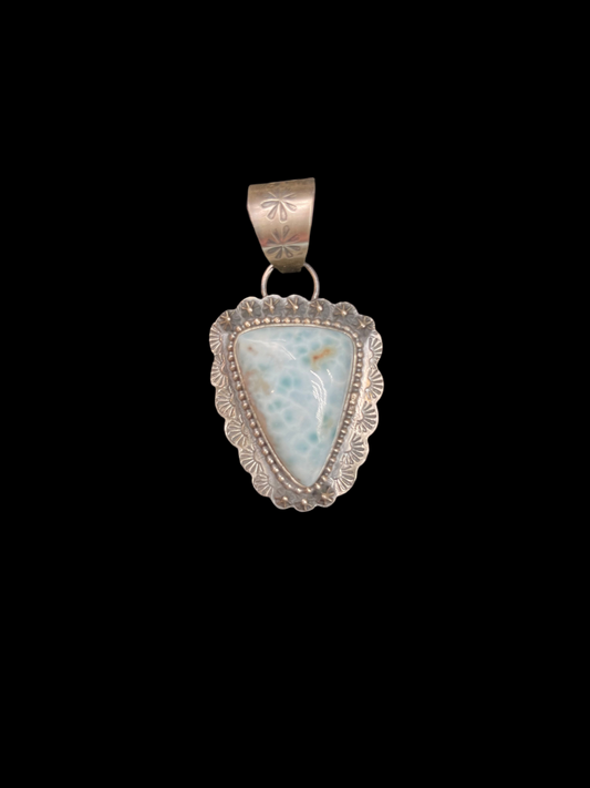 Larimar Turquoise Pendant by Ned Nez, Navajo