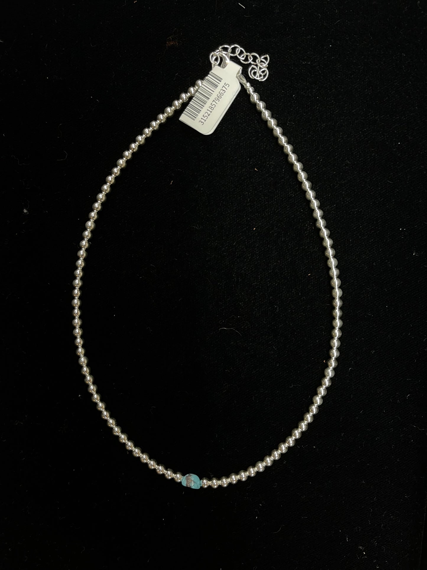 F4mm 16"+2" Silver and Turquoise Beaded Necklace