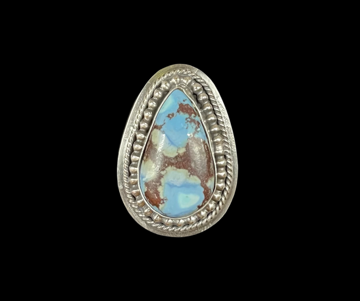 6.5 Golden Hills Turquoise Teardrop Ring by J. Piaso Jr., Navajo