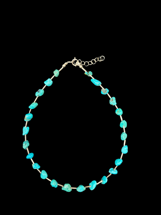 Natural Turquoise Nugget Bead and Liquid Silver Anklet