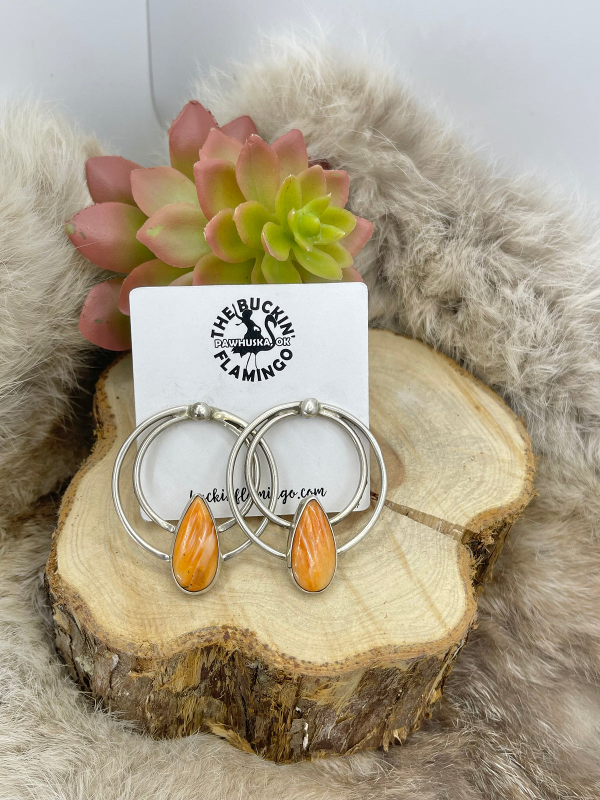 Orange Spiny Oyster Hoop by Elouise Kee, Navajo