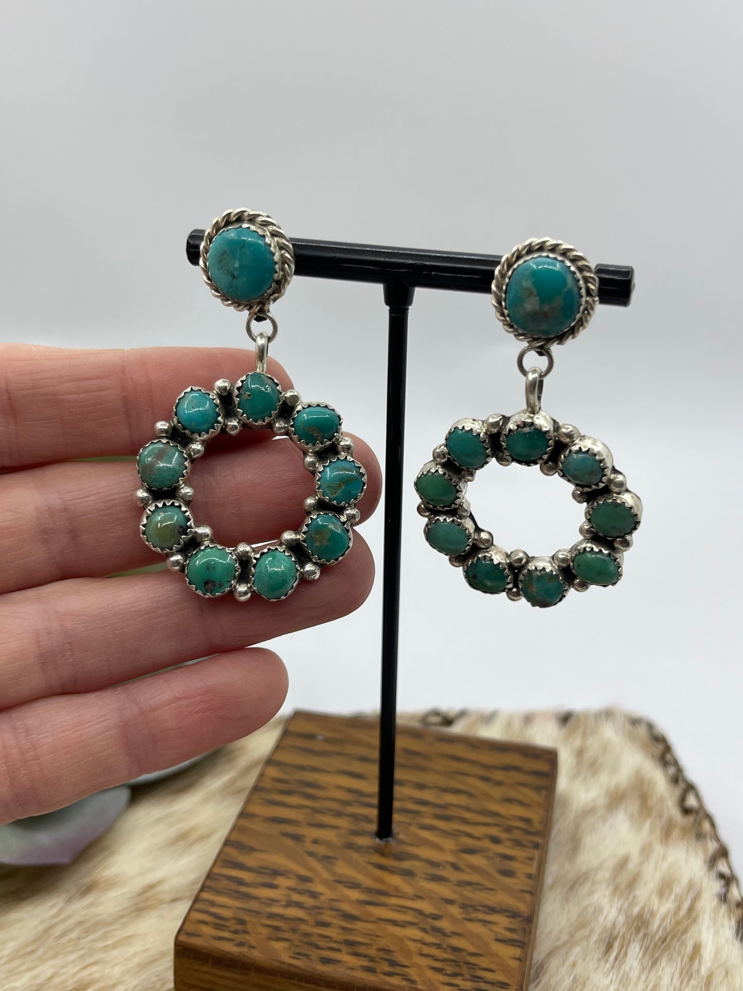 Turquoise Infinity Cluster Post Dangle Earrings by Maxine Ramirez, Navajo