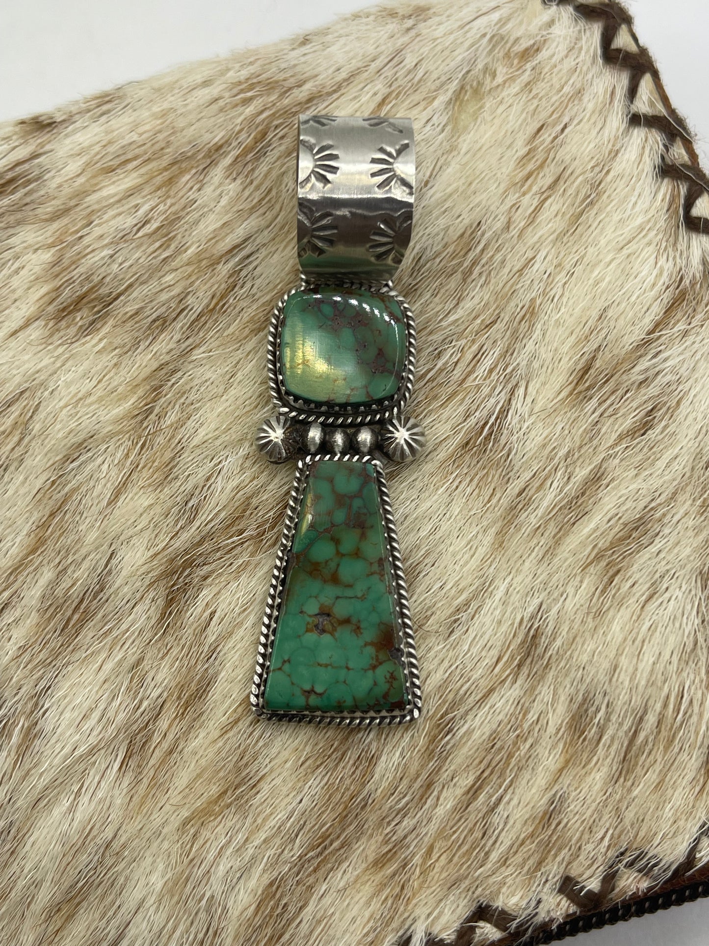 2 Stone Turquoise Pendant by Selina Warner, Navajo
