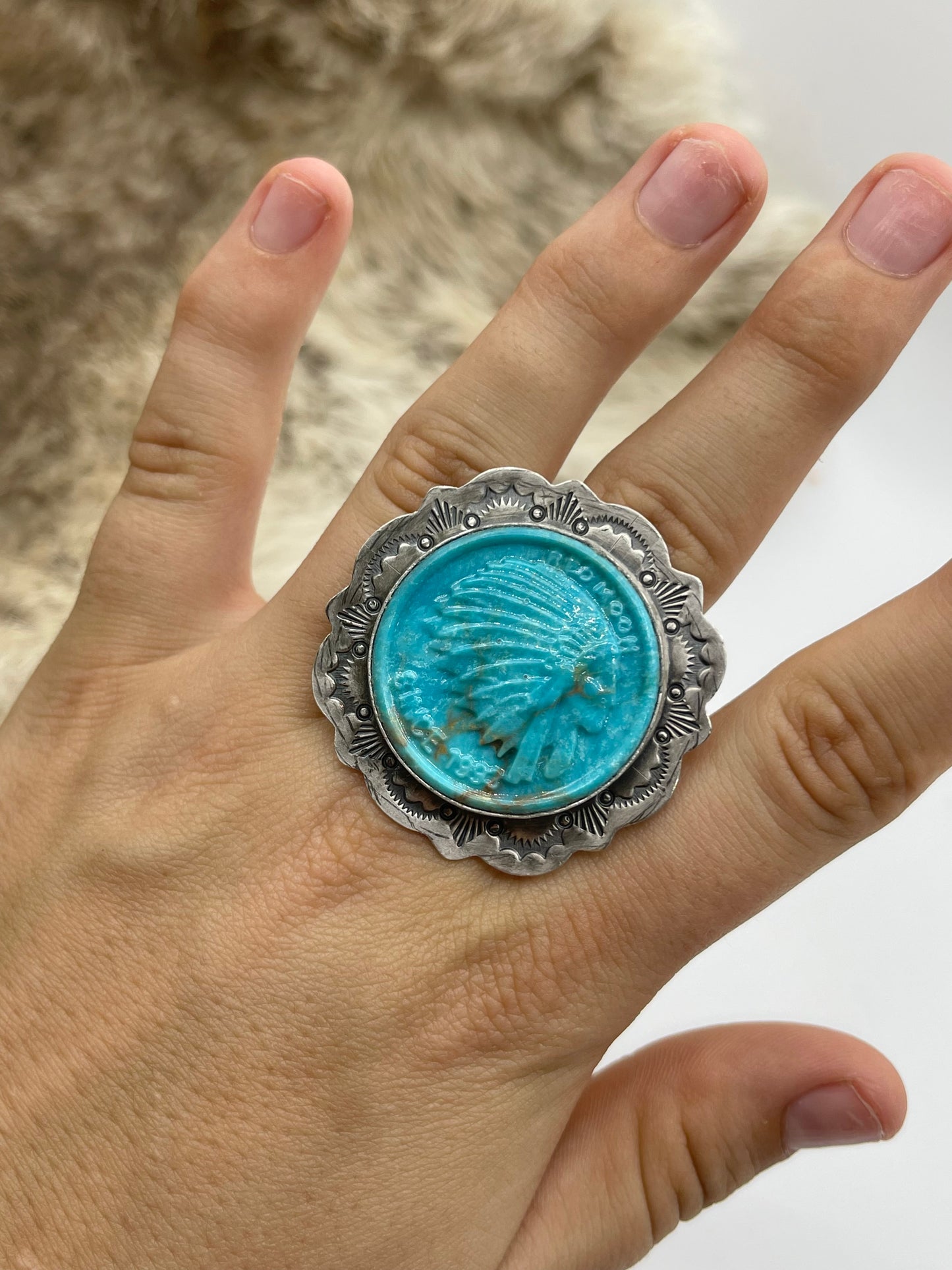 Adjustable Block Turquoise Ring by Lyle Piaso, Navajo