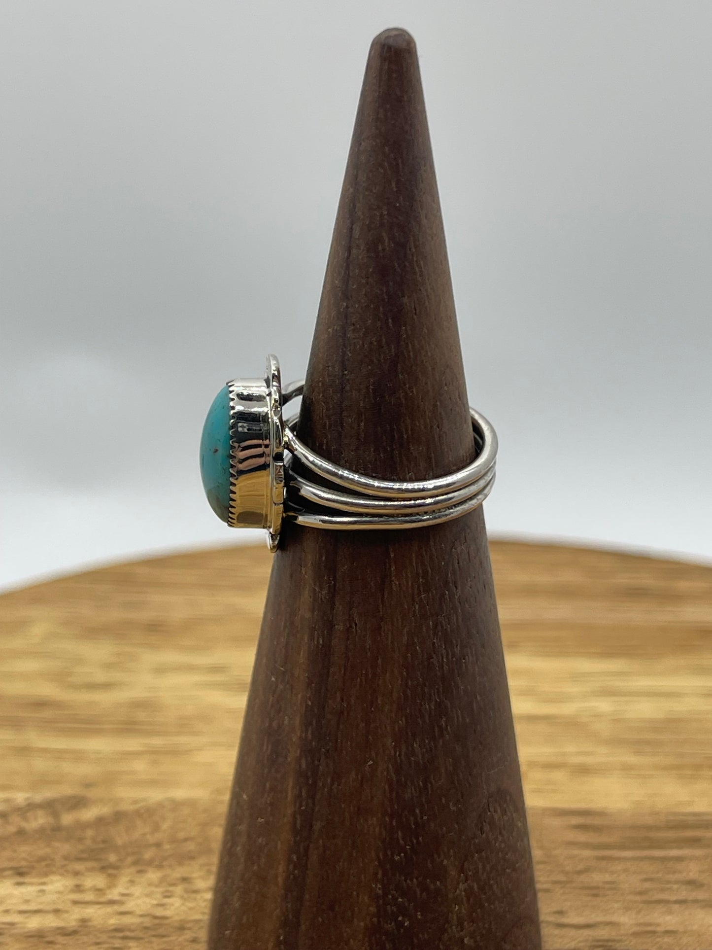 4.5 Turquoise Oval Ring by Leona Delgarito, Navajo