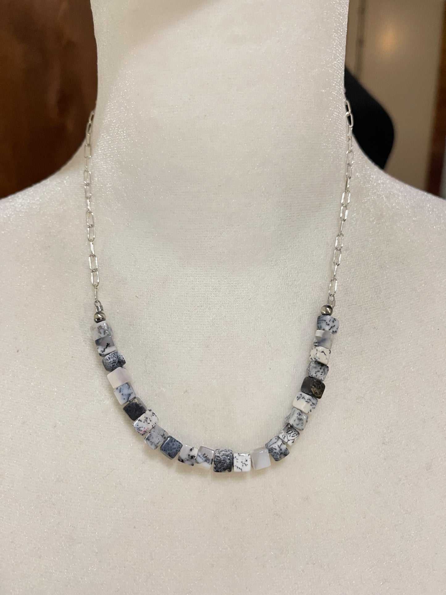 18" Howlite Cube Stone Paperclip Chain Necklace