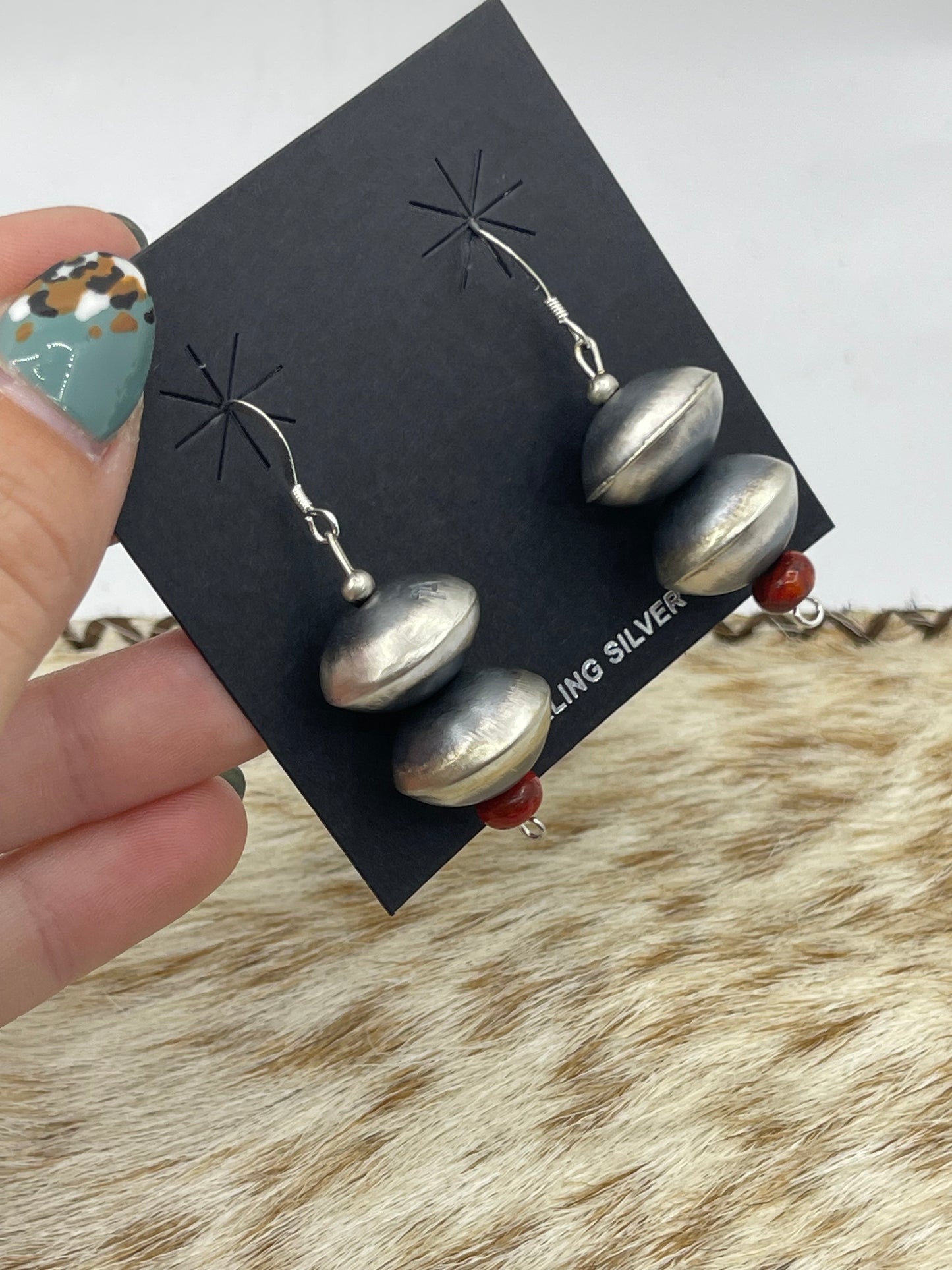 Handmade Navajo Pearl Coral Dangle Earrings by Tysha Aparicio, Navajo