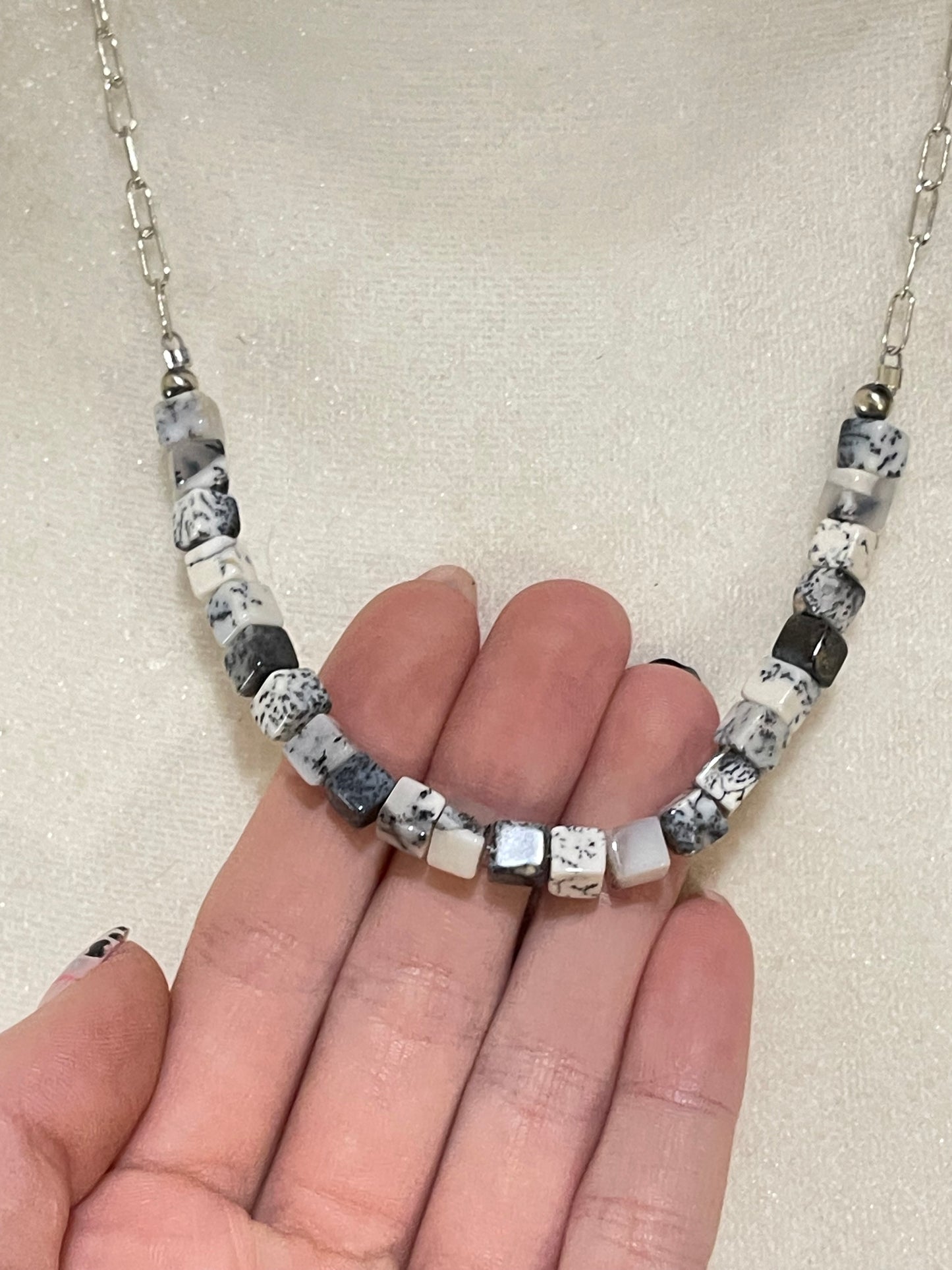 18" Howlite Cube Stone Paperclip Chain Necklace