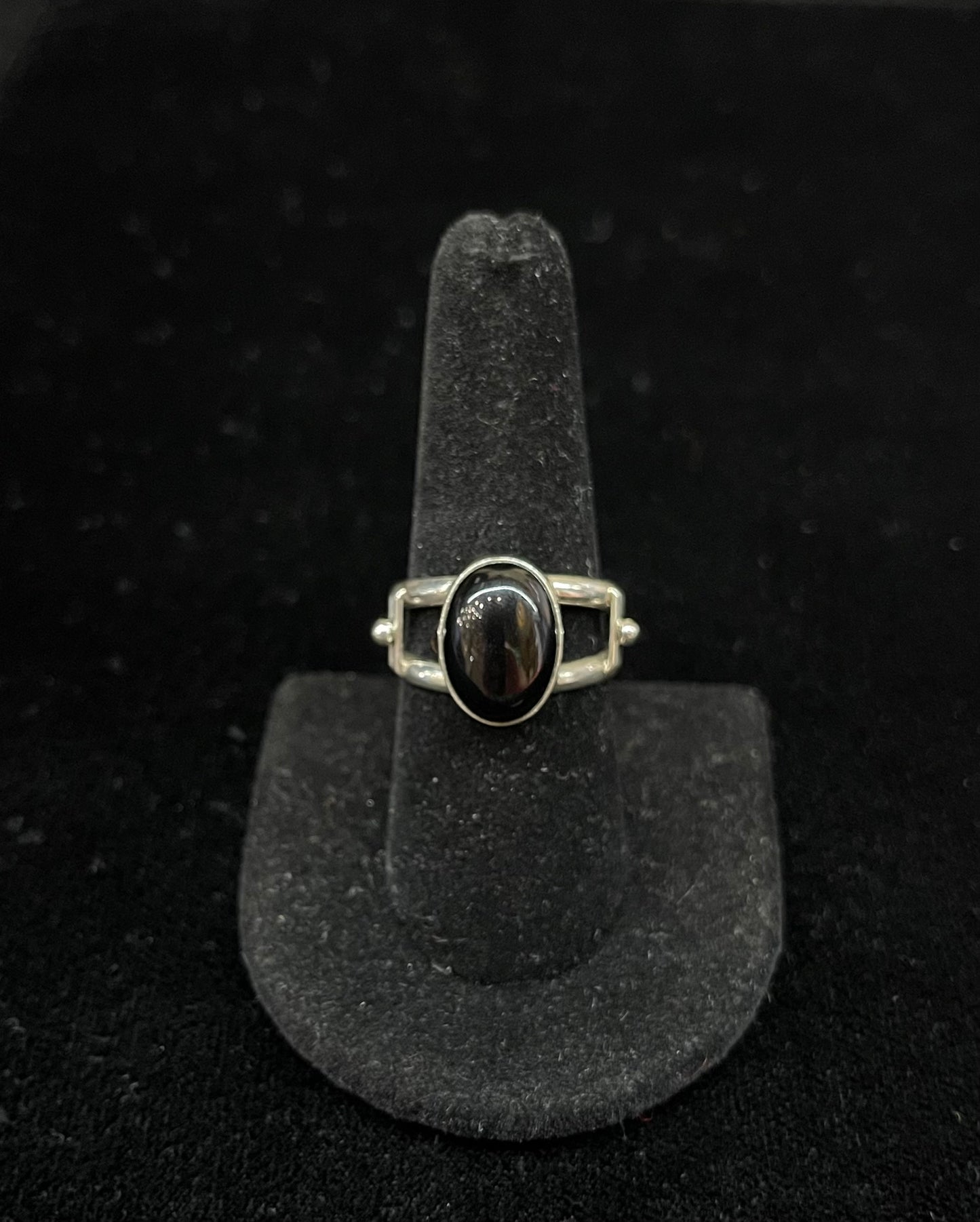 Oval Black Onyx Ring by Hiram Largo, Navajo