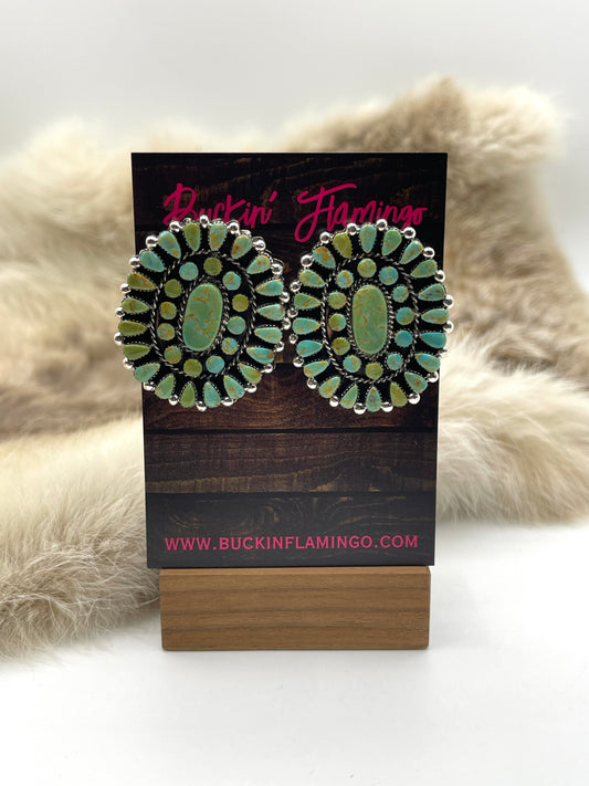 Turquoise Cluster Earrings by Charlene Yazzie, Navajo