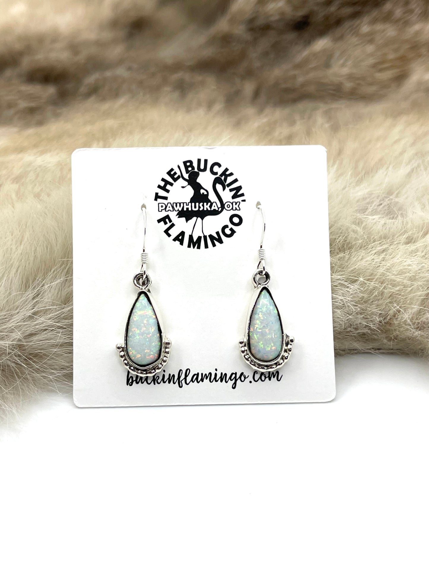 White Opal Teardrop Dangle Earrings by Robert Martinez, Navajo