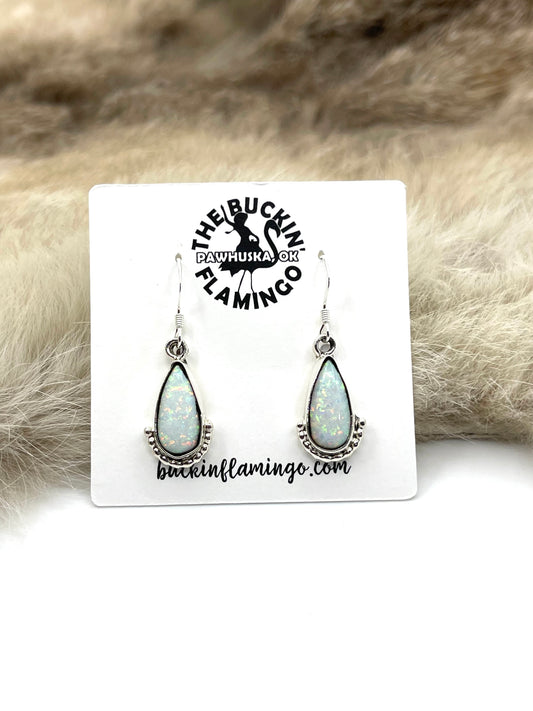 White Opal Teardrop Dangle Earrings by Robert Martinez, Navajo