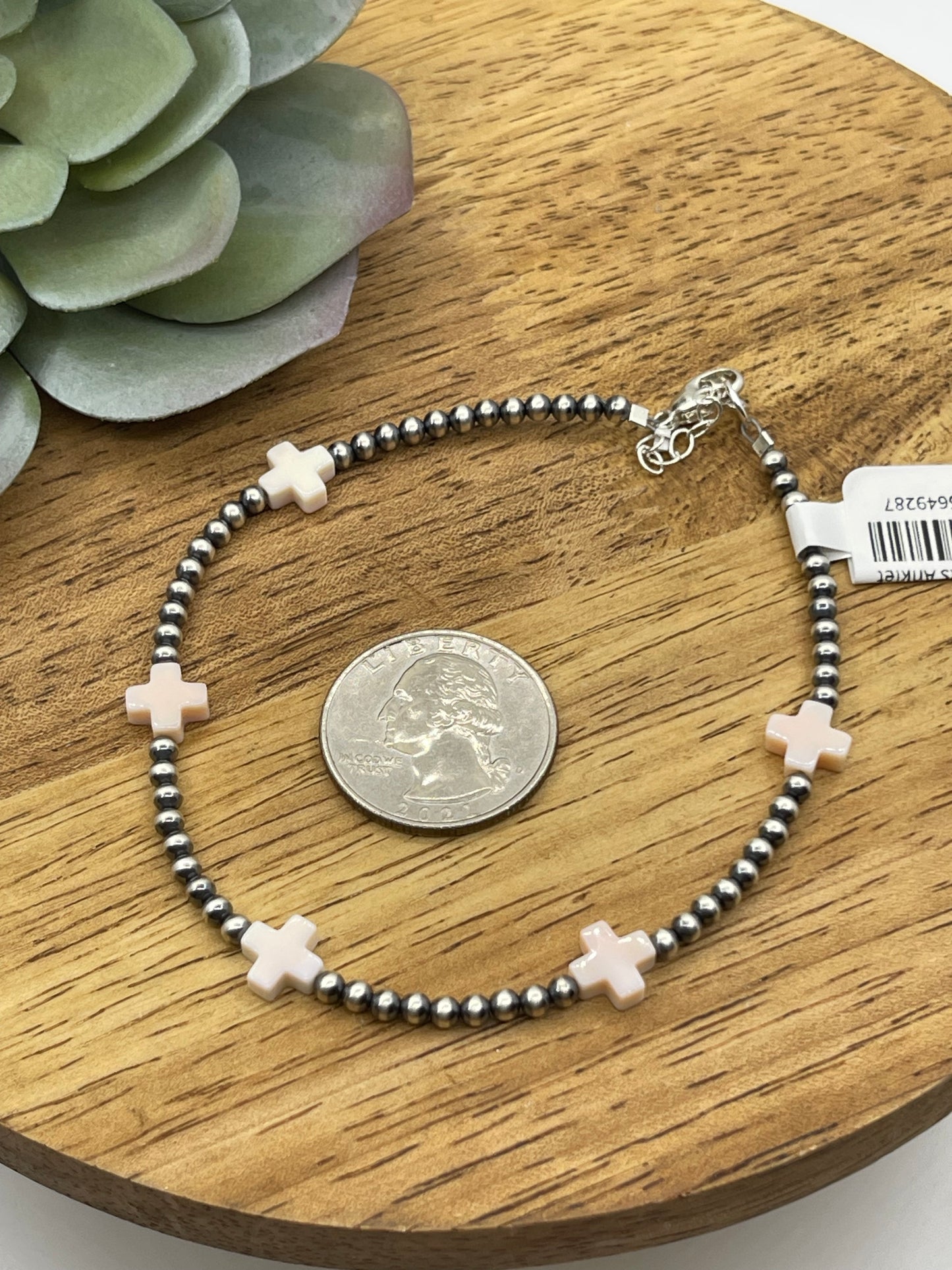 9"+1" Pink Conch Shell and 3mm Navajo Pearls Anklet