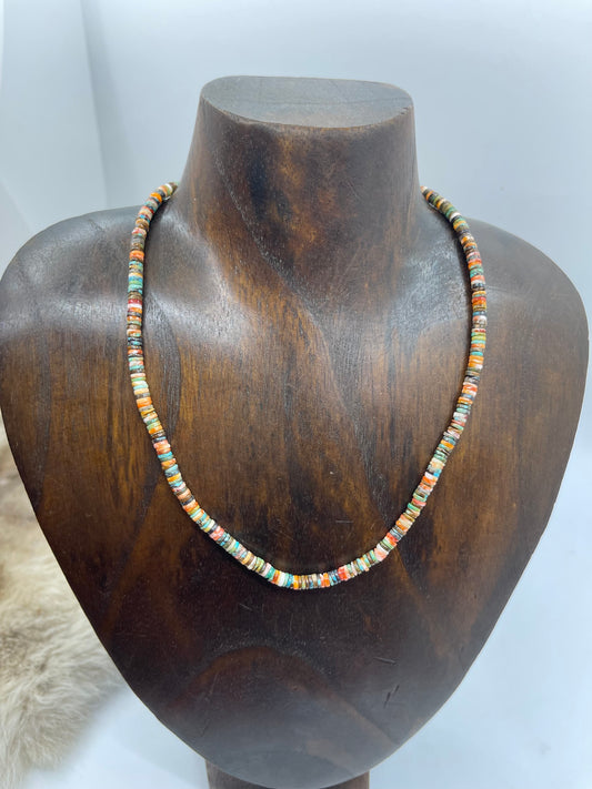16” 4mm Orange Crush & Turquoise Spiny Oyster Heishi Bead Necklace