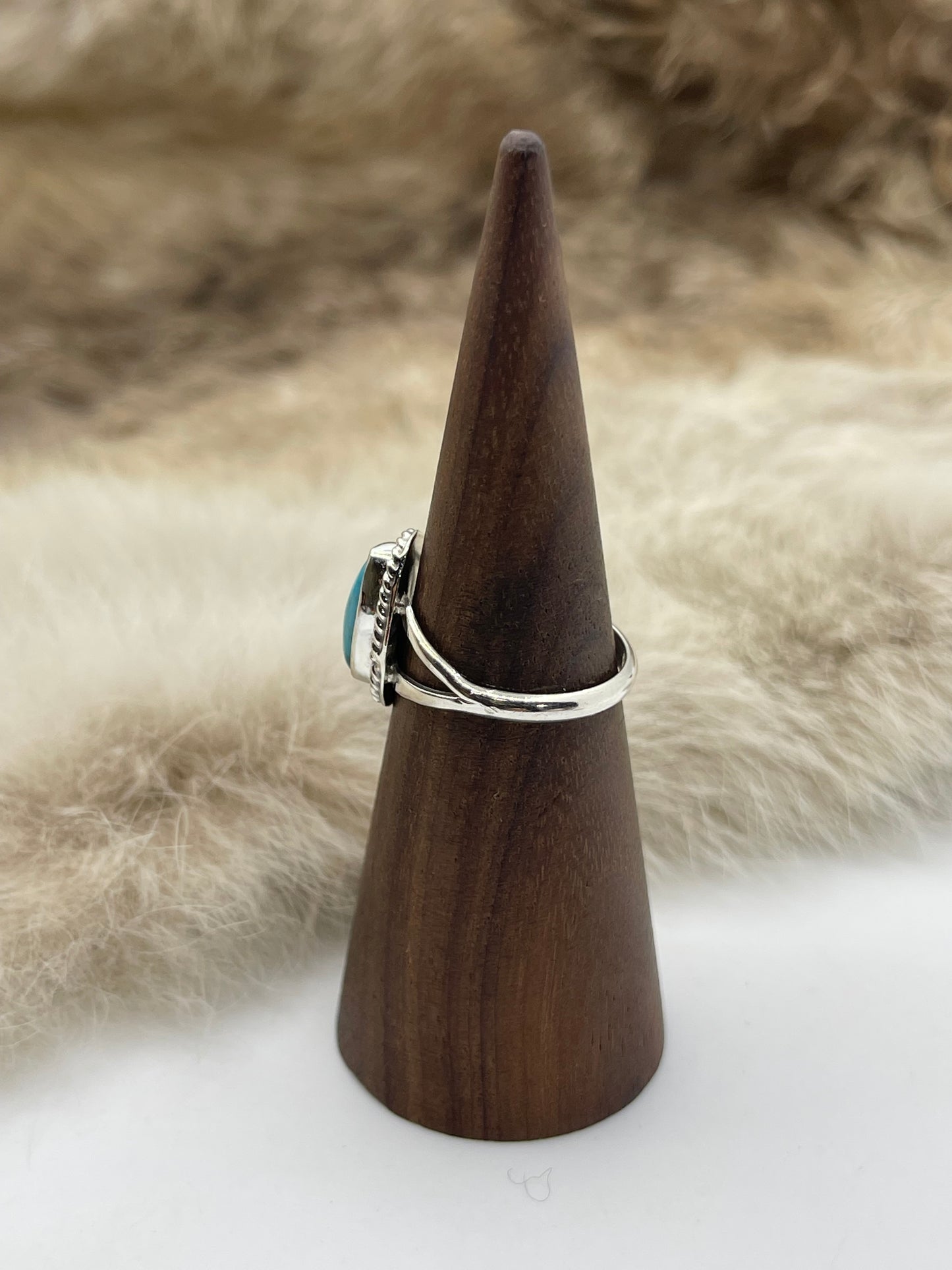 8.0 Single Oval Turquoise Ring by Gerald Joe, Navajo