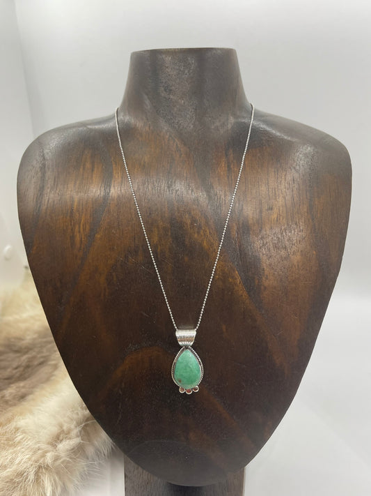 16" Green Kingman Turquoise Pendant By Sadie Jim, Navajo