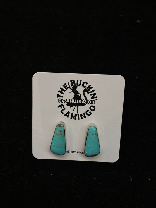 Kingman Turquoise Triangle Post Earrings by Sheryl Kee, Navajo