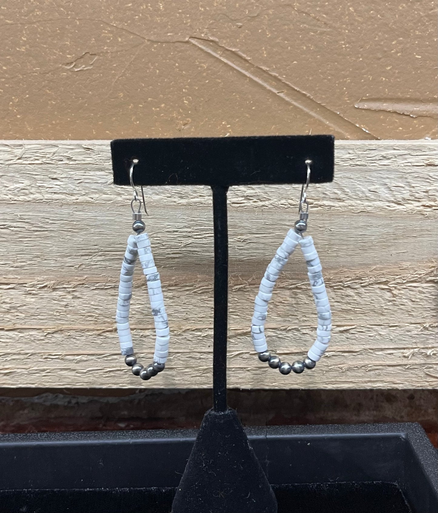 Howlite Bead and 4mm Navajo Pearl Tear Drop Hook Dangle Earrings