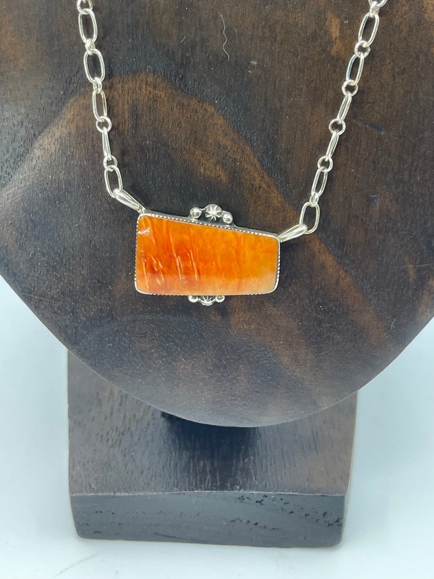 Orange Spiny Oyster Shell Bar Necklace by Sheena Jack, Navajo