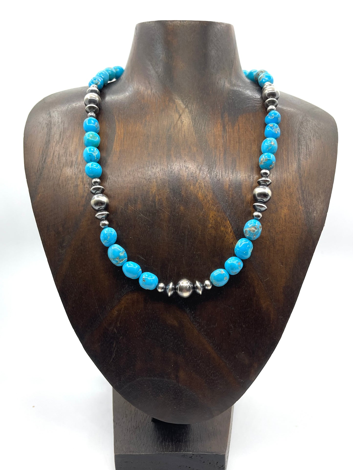 18" Chunky Natural Sleeping Beauty Turquoise Necklace with Navajo Style Pearls