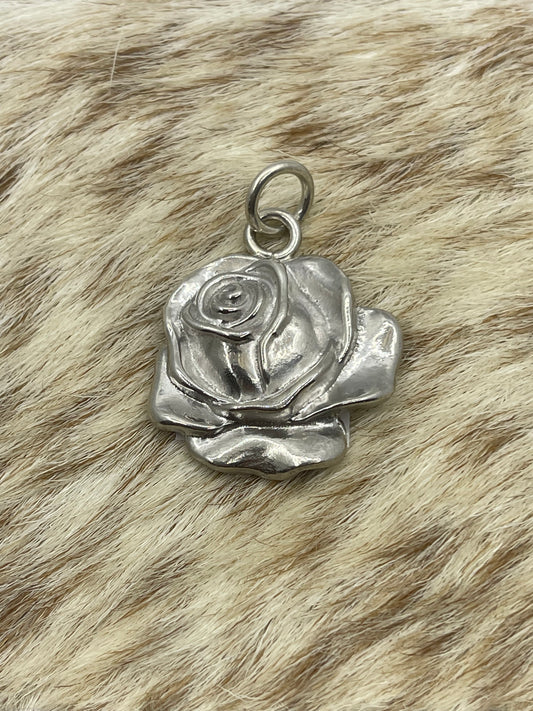 Heavy Silver Rose Pendant with a 6.5mm Bale by Virick Laweka, Zuni