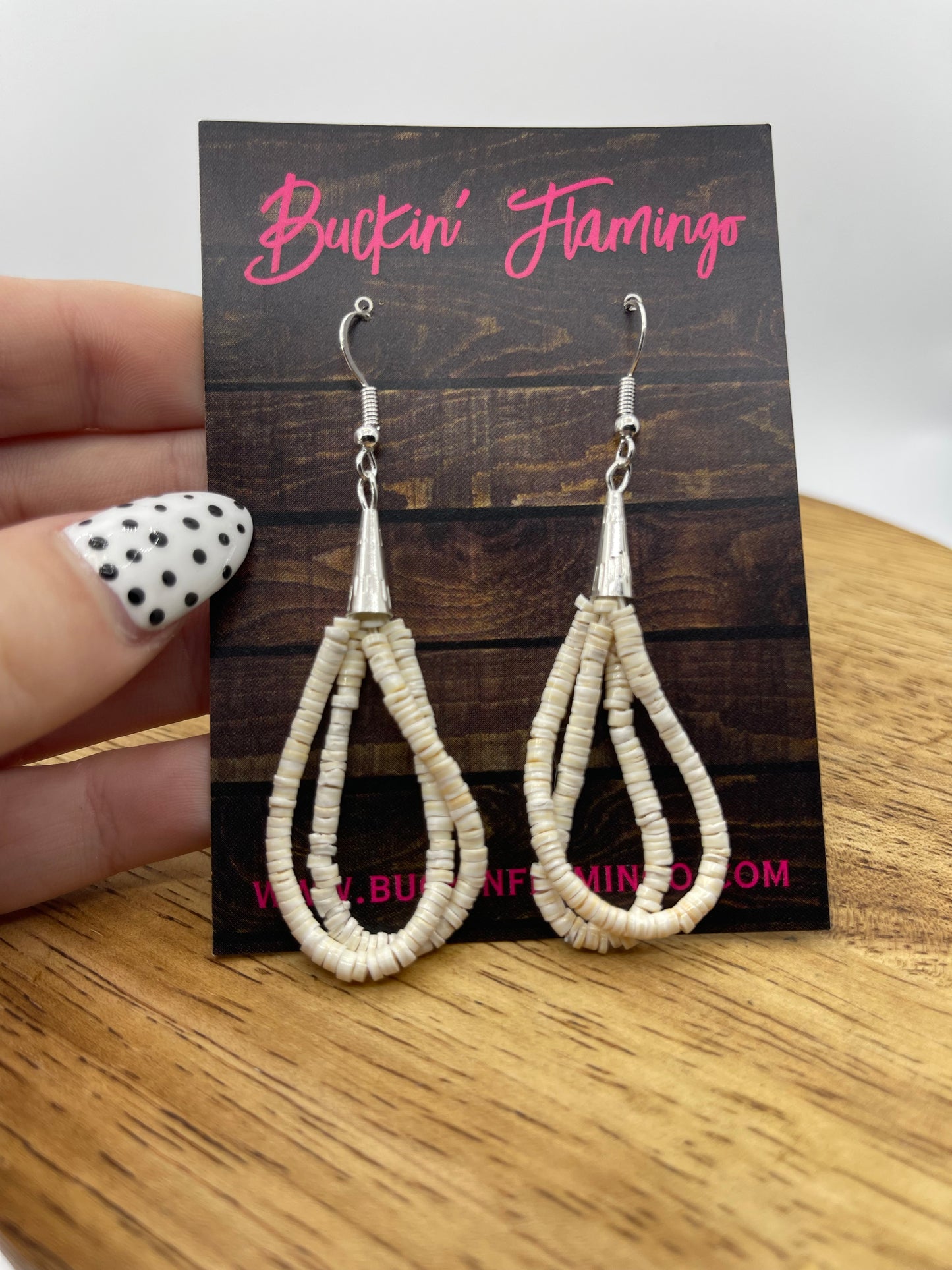 Double Strand Melon Shell Dangle Earrings by Ramona Calabaza, Santo Domingo