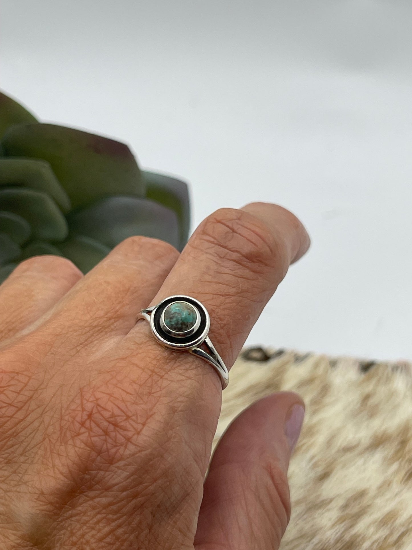 7.0 Dainty Turquoise Circle Ring by Martin Perry, Navajo