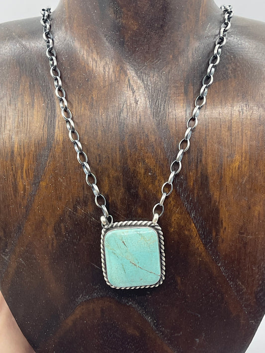 18" #8 Turquoise Square Necklace by Augustine Largo, Navajo